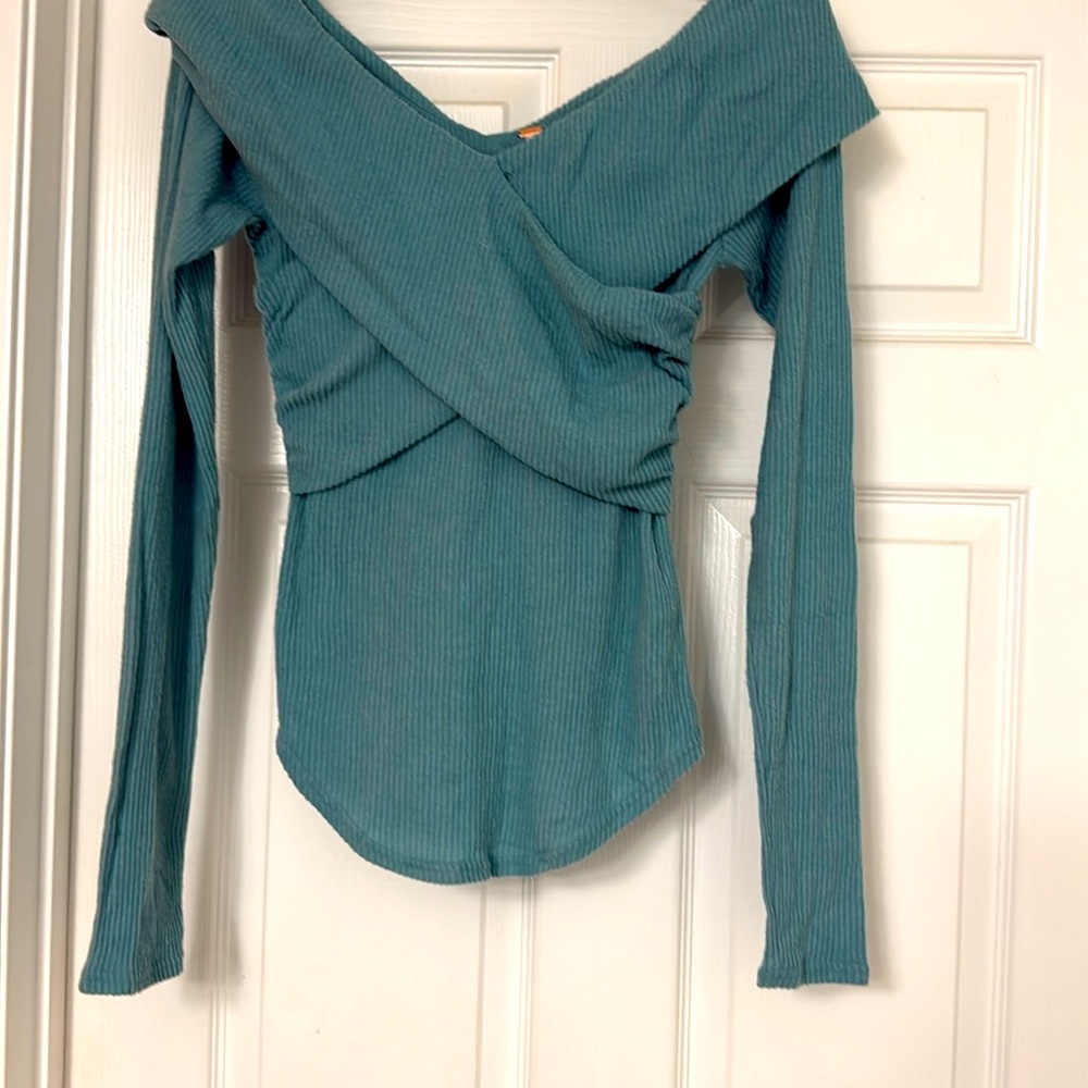 Free People soft ribbed sweater in dusty teal. Sz M